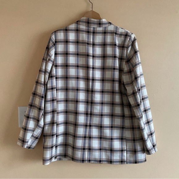 H&M Double Breasted Blazer Woman Large Plaid Boxy Oversized Lined Preppy Office - Picture 3 of 15